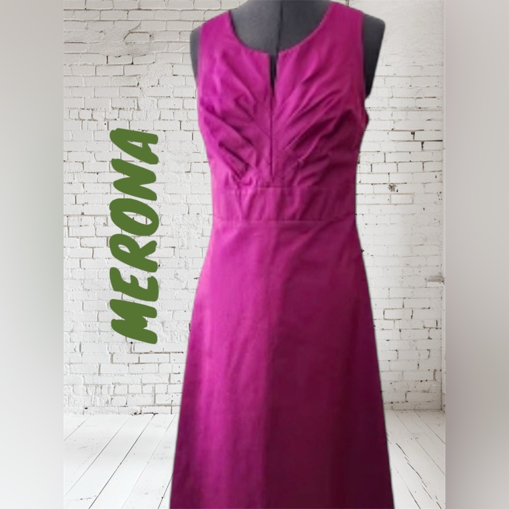 🌺 NWOT MERONA FUCHIA SLEEVELESS DRESS BANDED AND FLARES OUT AT THE WAIST SZ:10